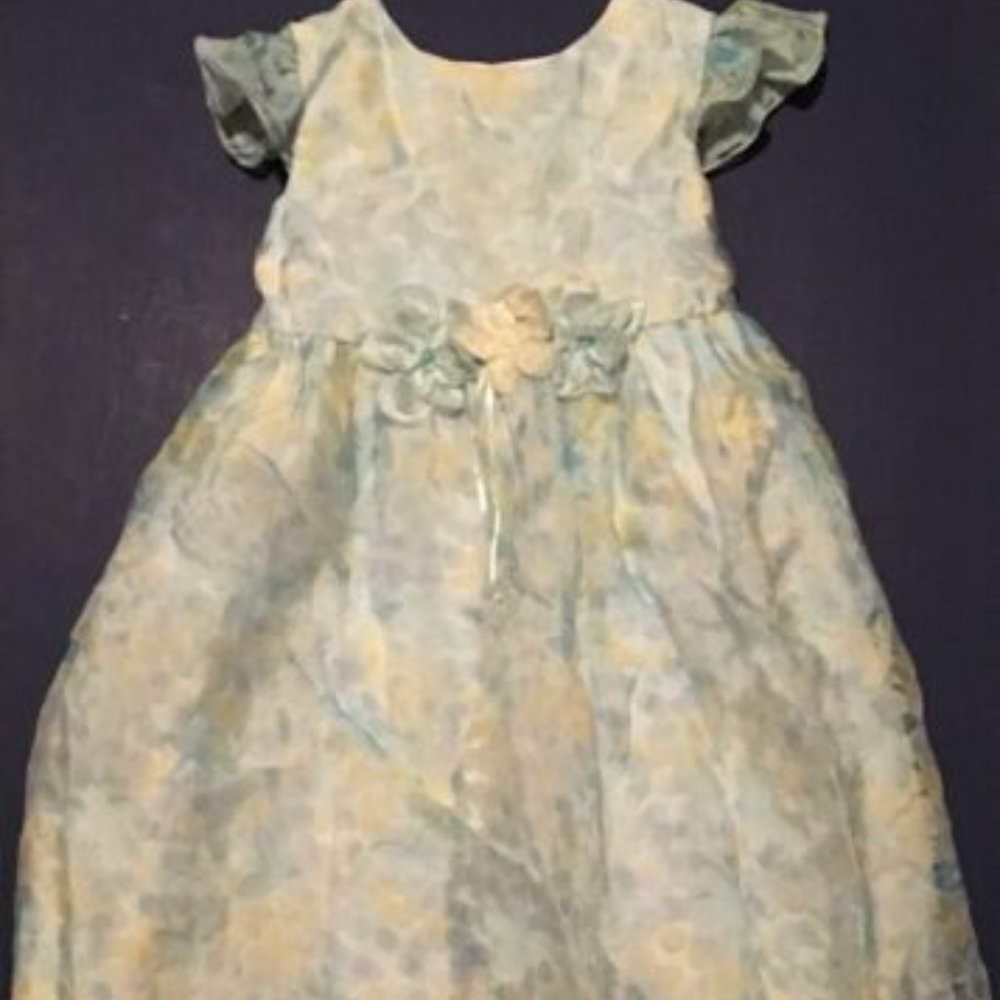 MARMELLATA Girls' Beautiful Blue & Yellow Floral SSl Overlay Dress ~ Sz 4T